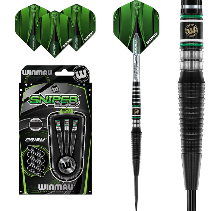SNIPER BLACK 90% TUNGSTEN STEEL TIP DARTS BY WINMAU