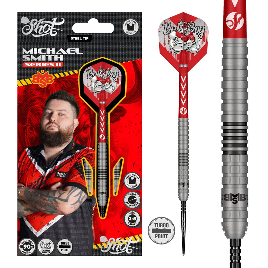 SHOT MICHAEL SMITH SERIES II TURBO POINT 90% TUNGSTEN STEEL TIP DARTS