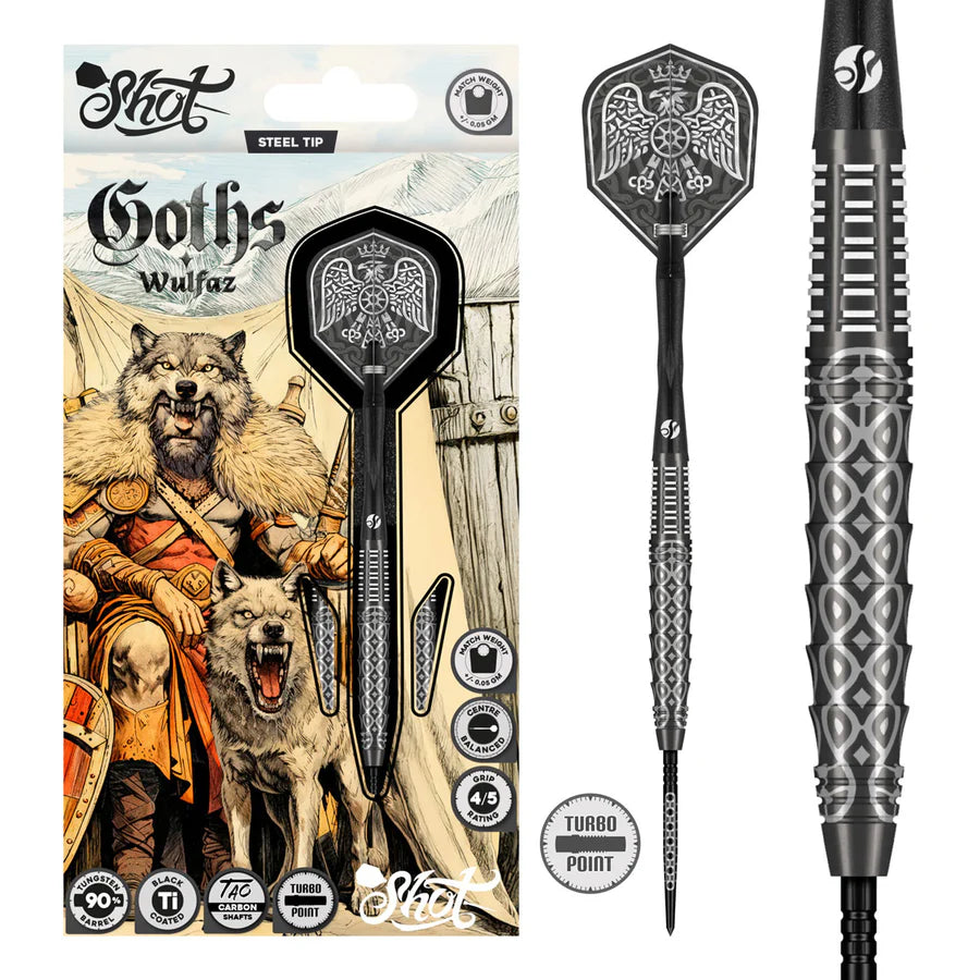 SHOT GOTHS WULFAZ TURBO POINT 90% TUNGSTEN STEEL TIP DARTS