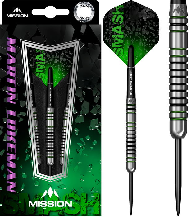 MARTIN LUKEMAN BLACK & GREEN 90% STEEL TIP DARTS