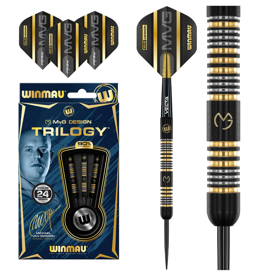 MVG TRILOGY 90% TUNGSTEN STEEL TIP DARTS BY WINMAU